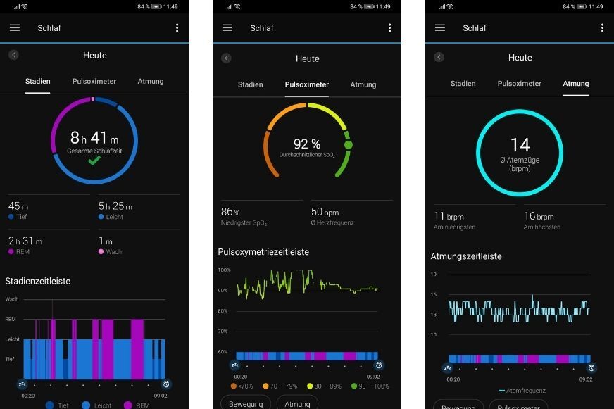 Man sieht die aufgezeichneten Schlafdaten in der App. 
